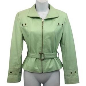 Gian Mori Made in Europa Mint Green Belted Leather Jacket M